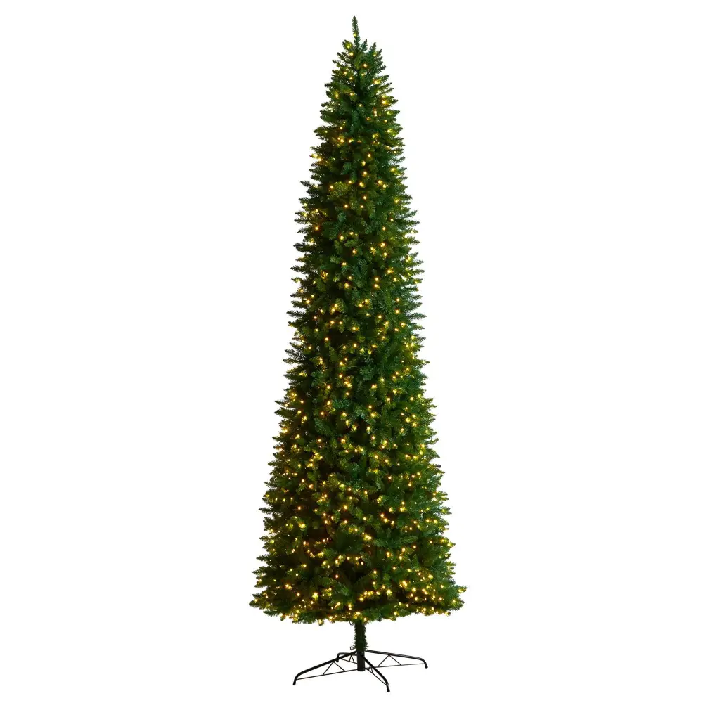 Artificial Slim Mountain Pine Christmas Tree with Clear LED Lights and Bendable Branches