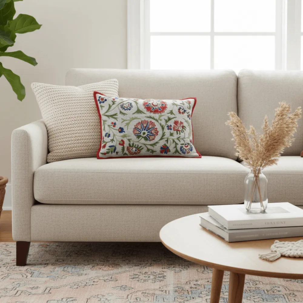 Artisan Design Floral Botanical Cotton Decorative Cushion Cover
