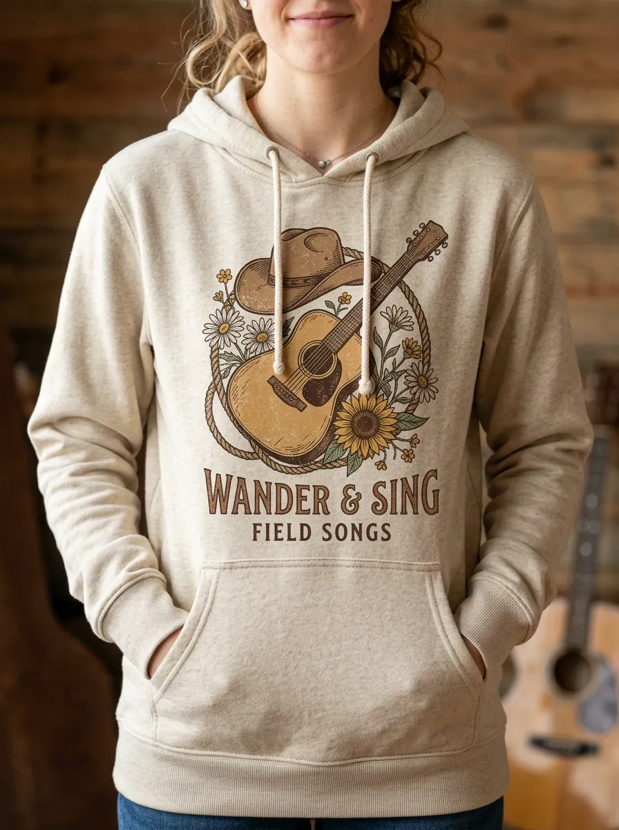 Music-Festival Guitar Cowboy Country Music Graphic Hoodie