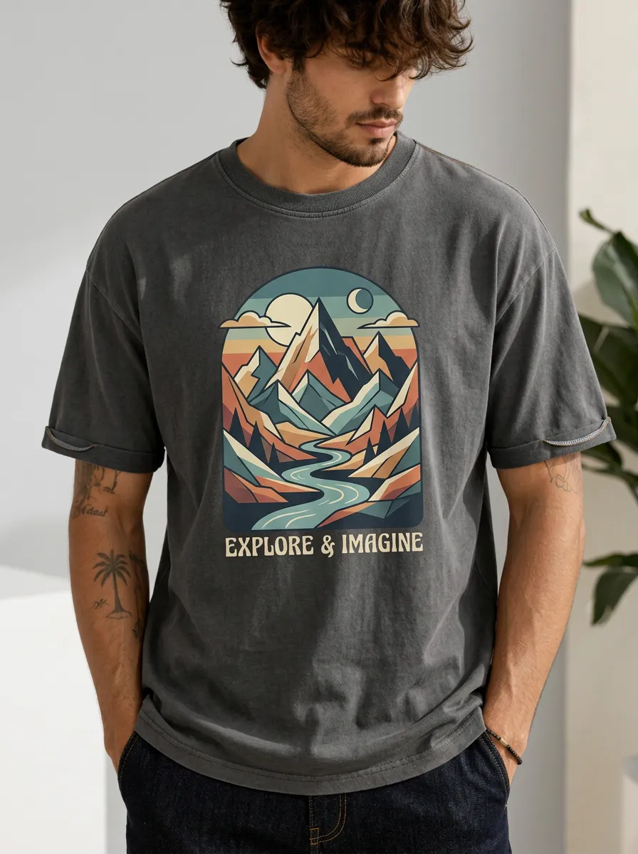 Men's Mountain River Imagination Printed T-Shirt