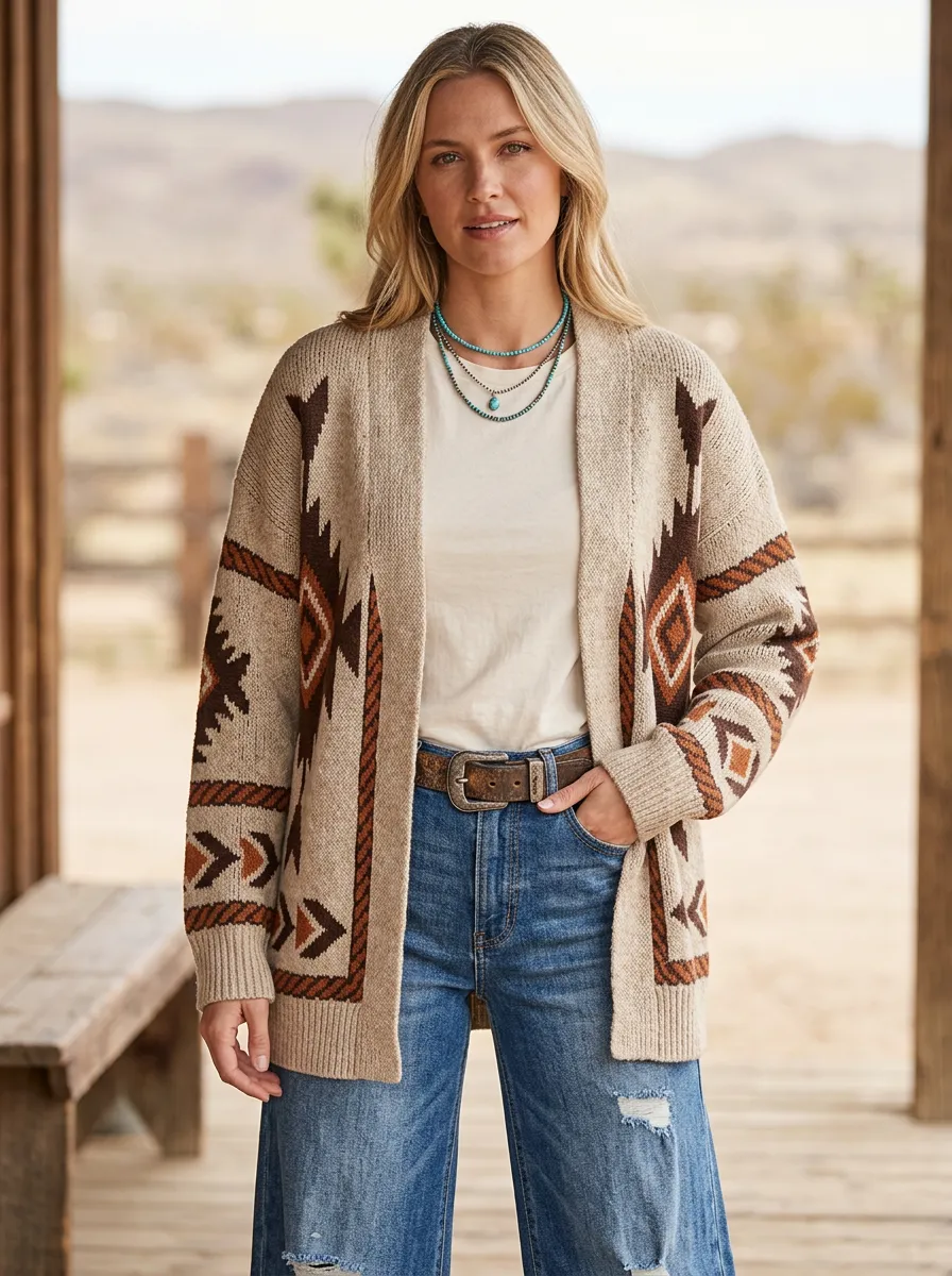 Women's Western Geometric Cardigan
