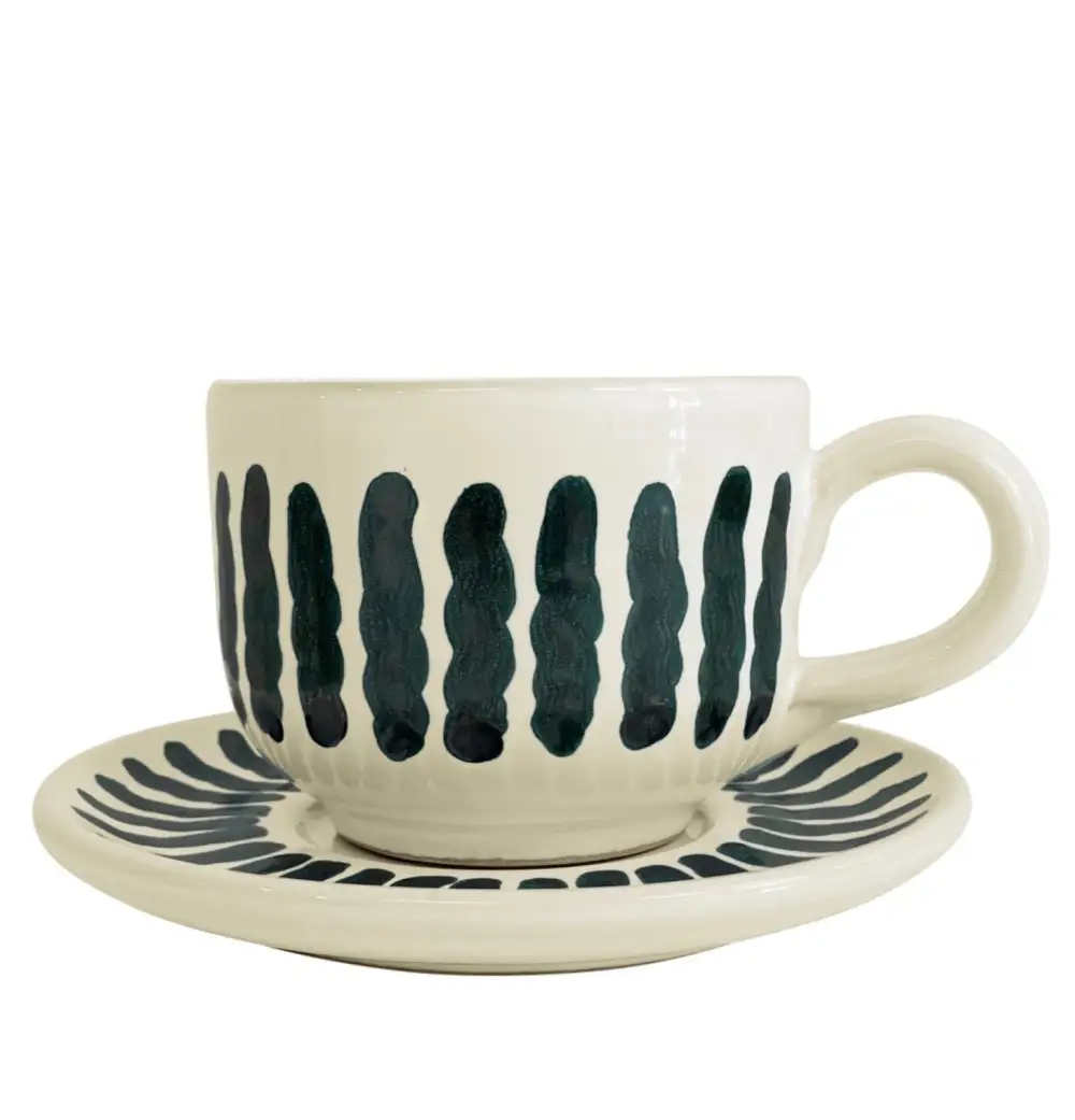 Striped Ceramic Coffee Cup And Saucer