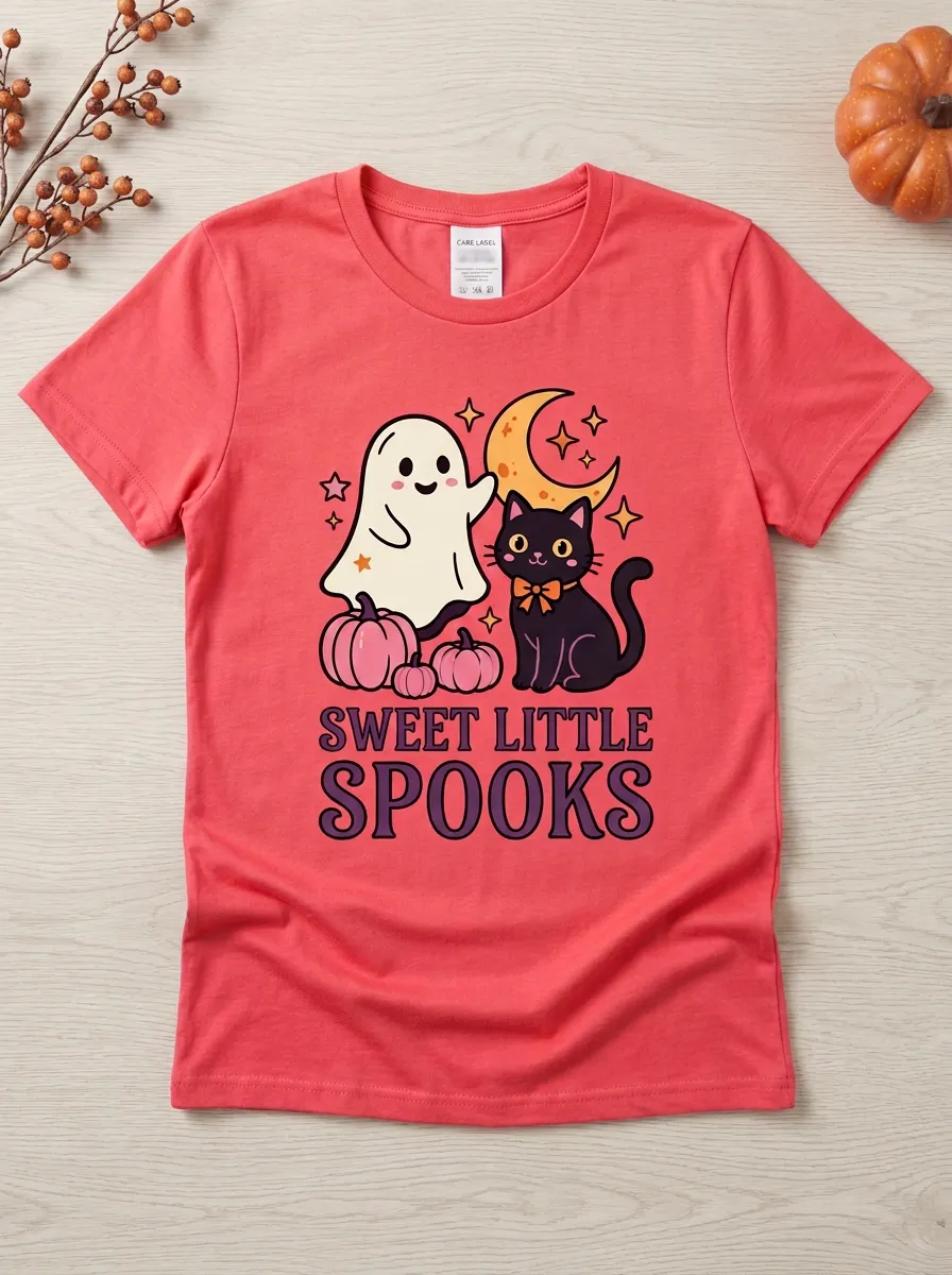 Moonlit Ghost Cat Halloween Graphic T-Shirt