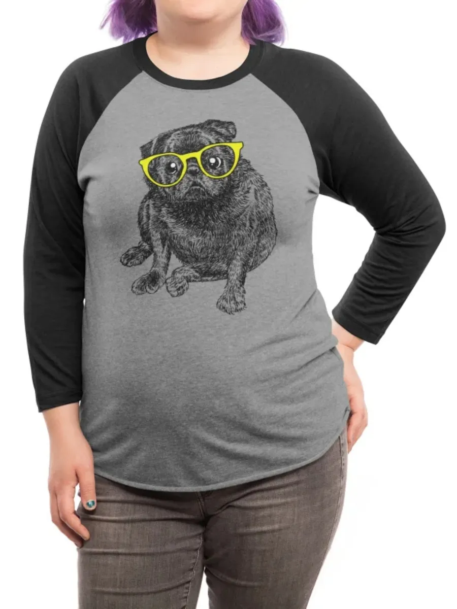 Cute Pug In Glasses Print T-Shirt