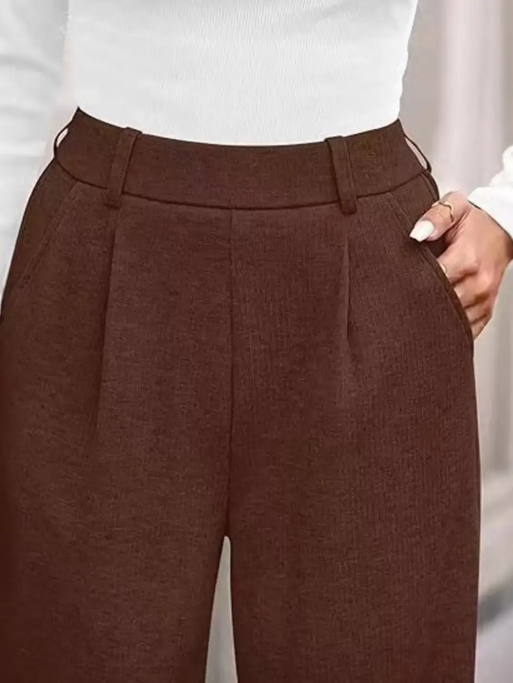 Wide Leg Pocketed Casual Pants