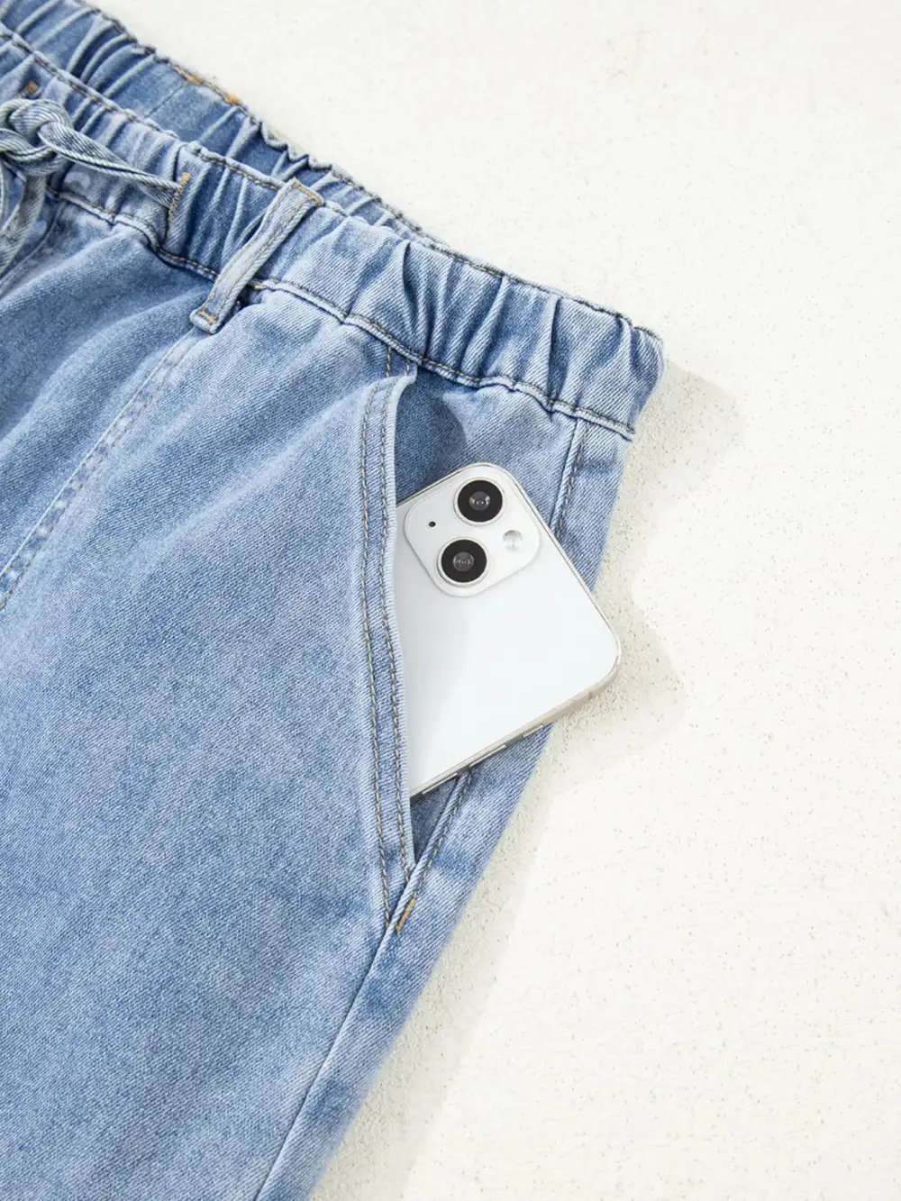 Wide Leg Drawstring Raw Hem Jeans