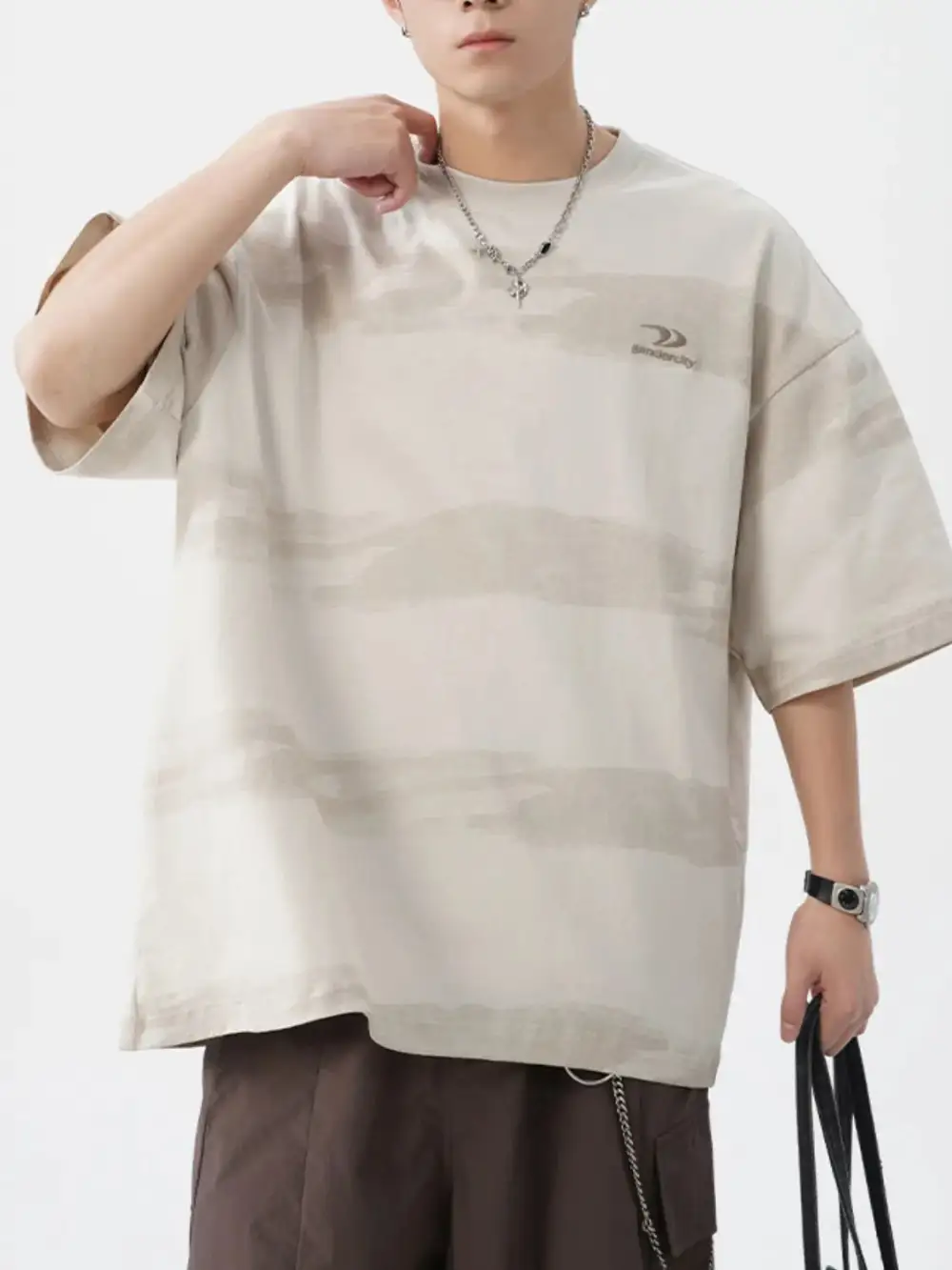 Textured Striped Crew Neck Tee