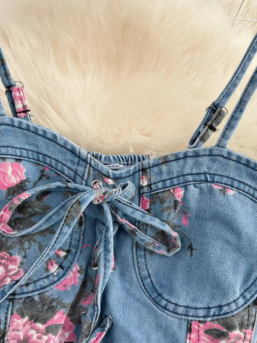 Smocked Denim Coordinated Set Pants