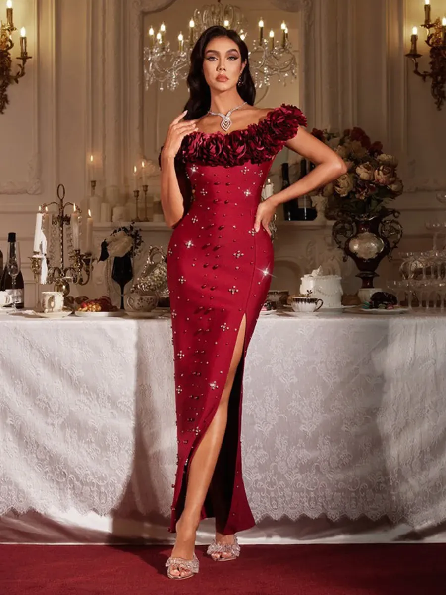 Mariella Off Shoulder Flower Bandage Maxi Dress
