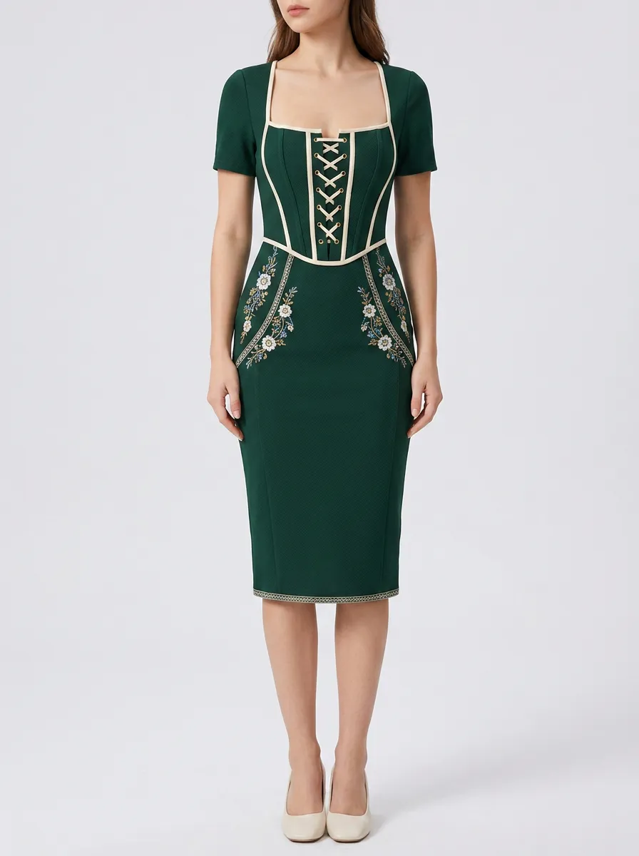 Women's Floral Folk Printed Bodycon Dress