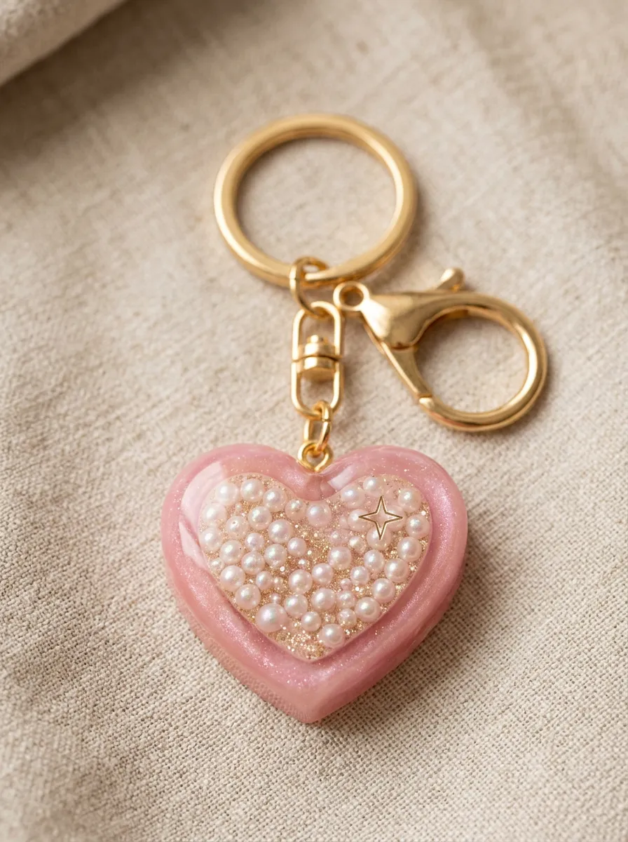 Pearl Heart Star Resin Elegant Gift Keychain