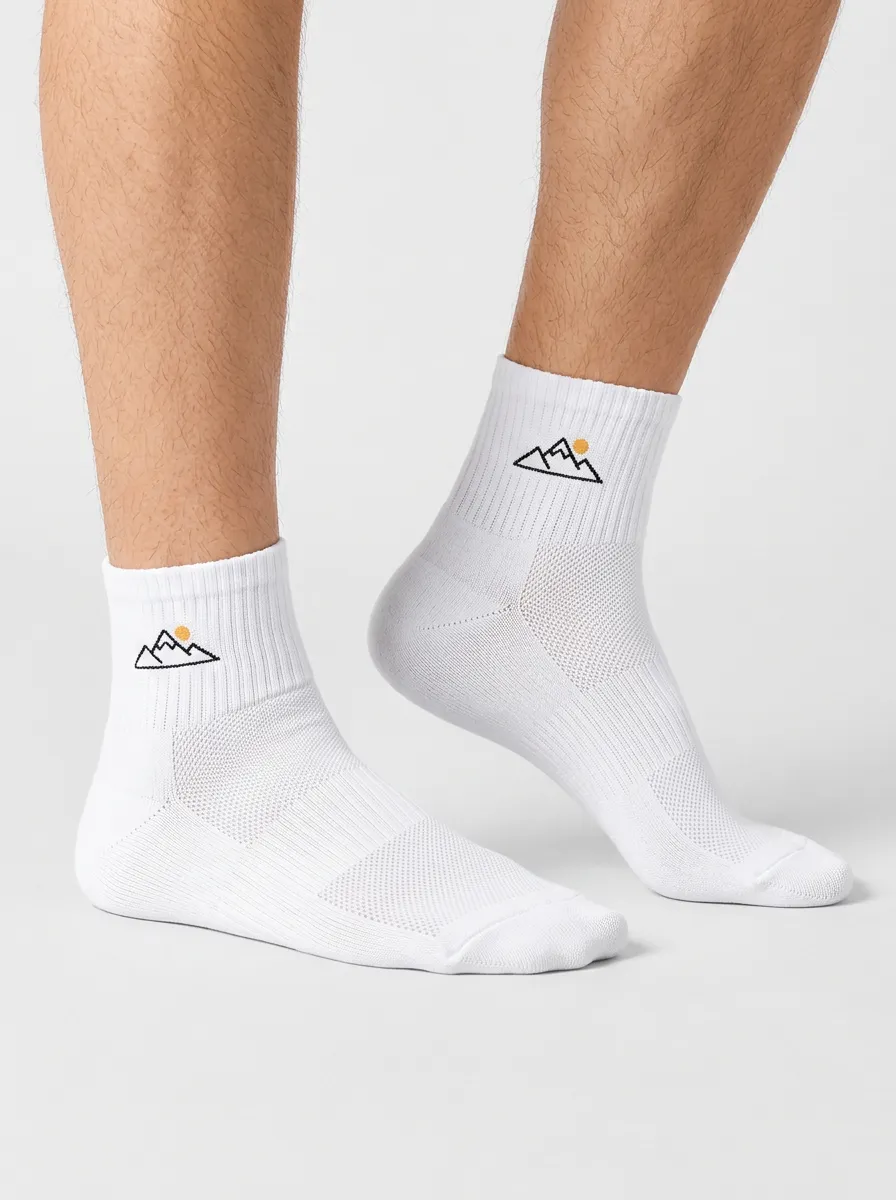 White Scenic Mountain Sun Graphic Sport Ankle Socks