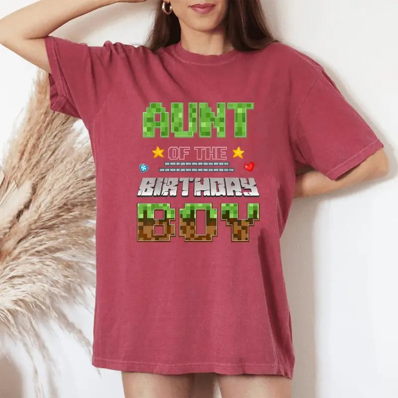 Aunt Of The Birthday Boy Video Gamer Pixel Birthday Party Women's Oversized Comfort T-Shirt