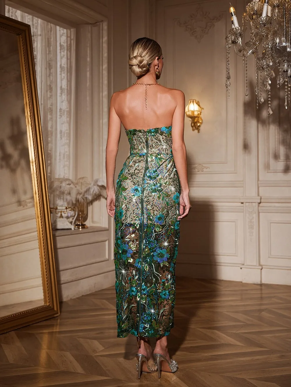 Agron Flower Embroidered Sequin Dress