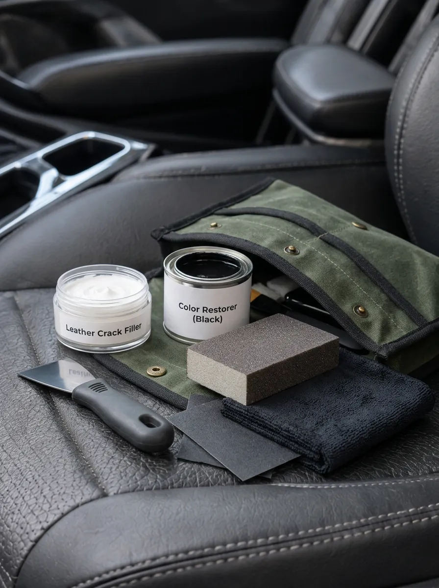 Black Leather Interior Color Restorer and Crack Filler Kit
