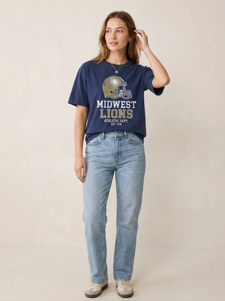 Women's Refined Helmet Football Ball Crew Neck Graphic T-Shirt