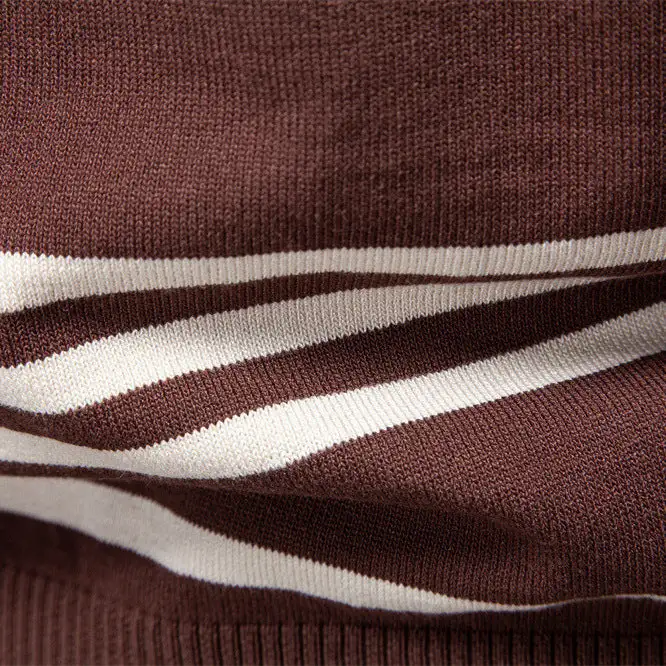 Men's Long-sleeved Polo Sweater Fine Knit With Vertical Ribbed Intarsias And Contrast Edges