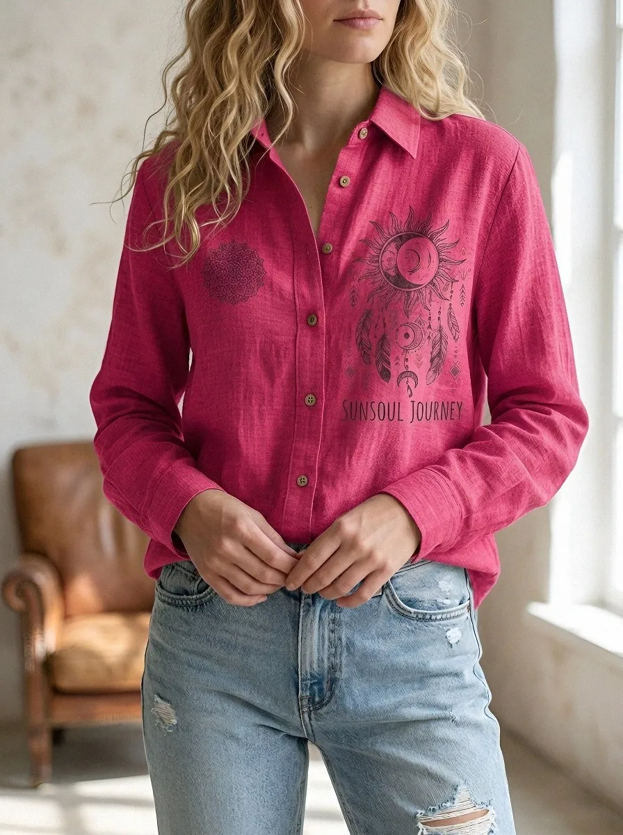 Boho Sun Moon Casual Shirt Classic