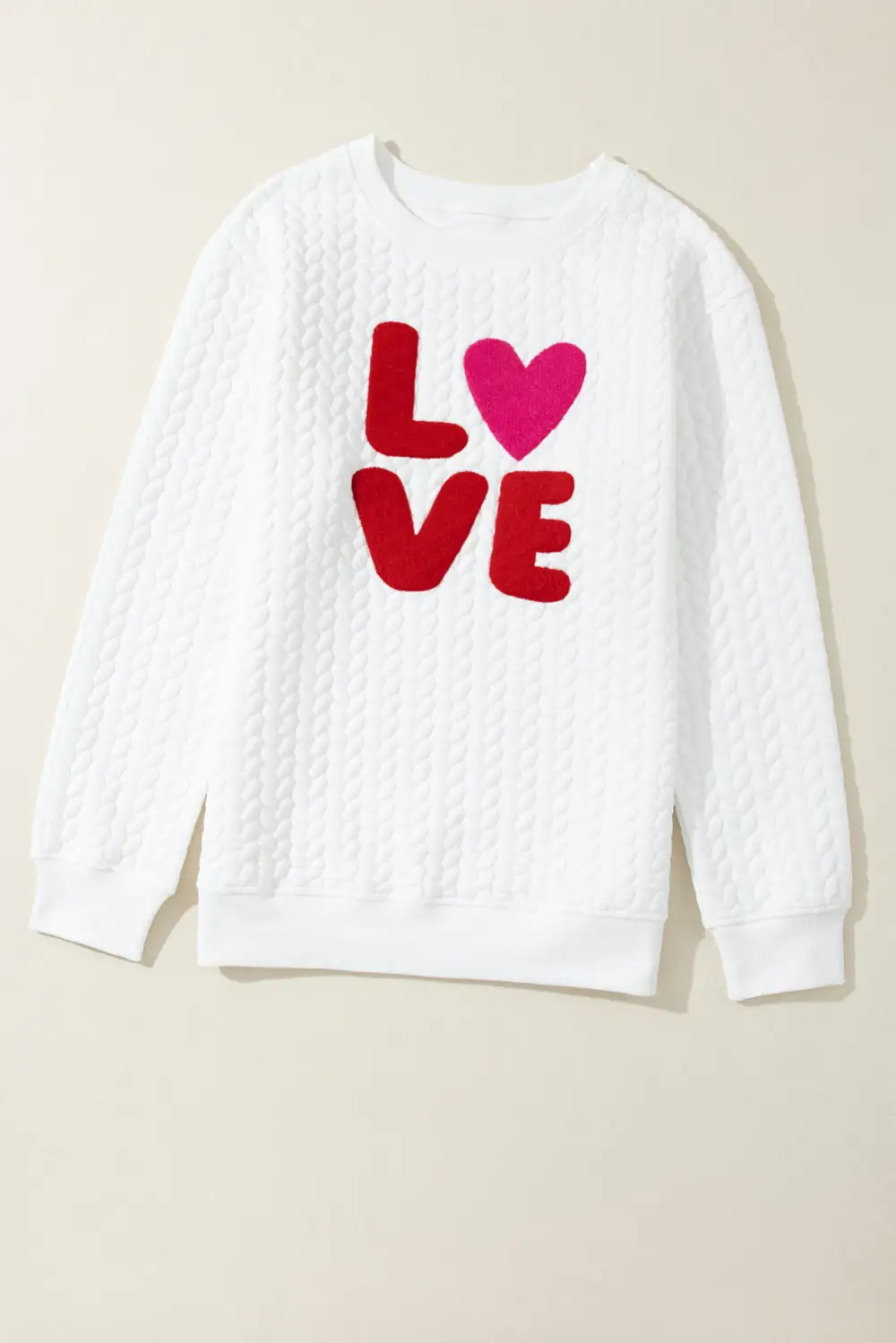 LOVE Chenille Embroidered Cable Knit Sweatshirt