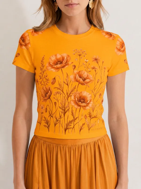 Women's Floral Lover Blue Poppy Field Printed T-shirt