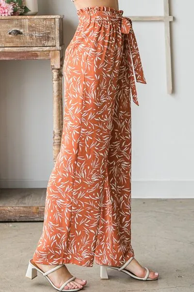 Full Size Printed Tied Straight Pants