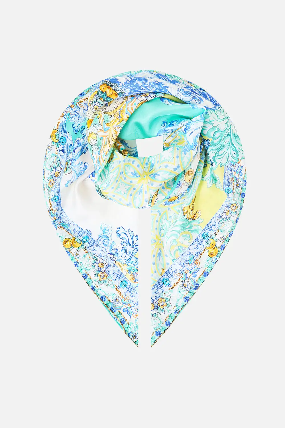 Decorative Large Crystalled Embellished Silk Square Scarf