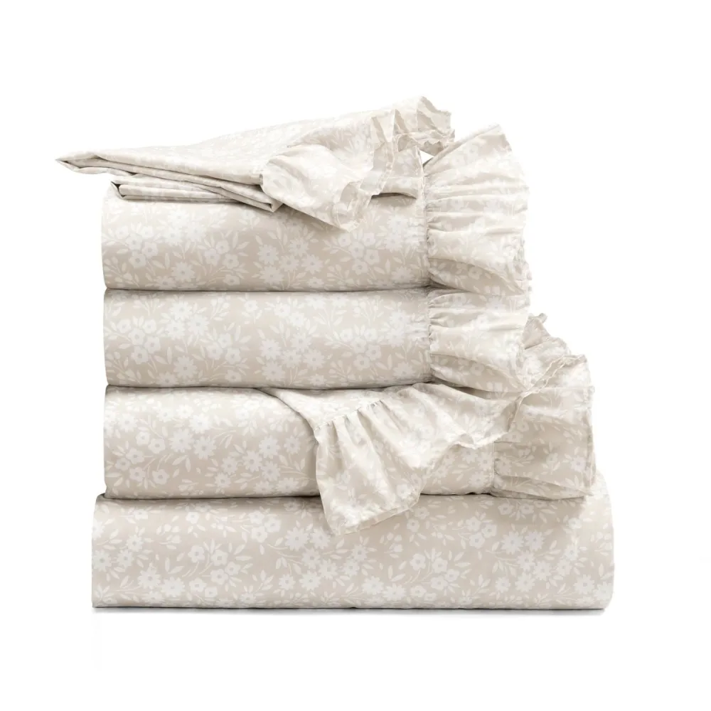 Floral Ruffled Garden Sheet Bedding Set