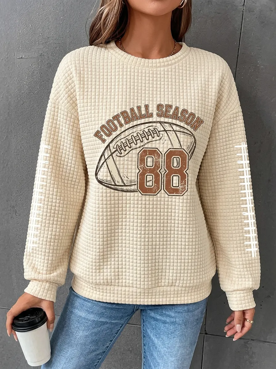 Women's Football Season Graphic Printed Waffle Sweatshirt
