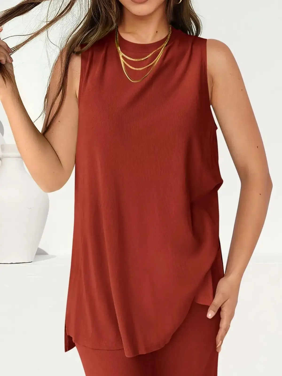 Relaxed Round-Neck Pants Matching Set