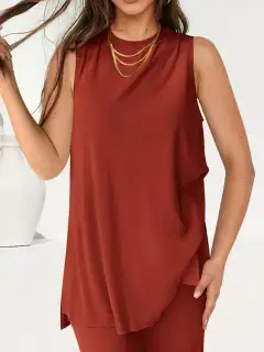 Relaxed Round-Neck Pants Matching Set