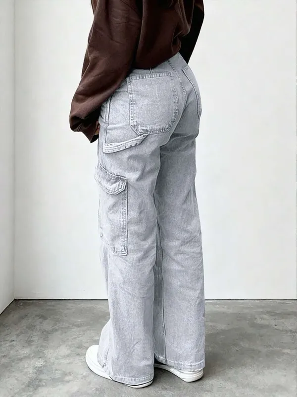 Light Gray Straight Leg Front Pocket Relaxed Jeans