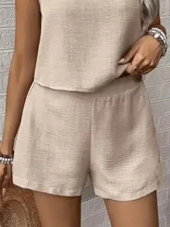 Round-Neck Lace Shorts Matching Set