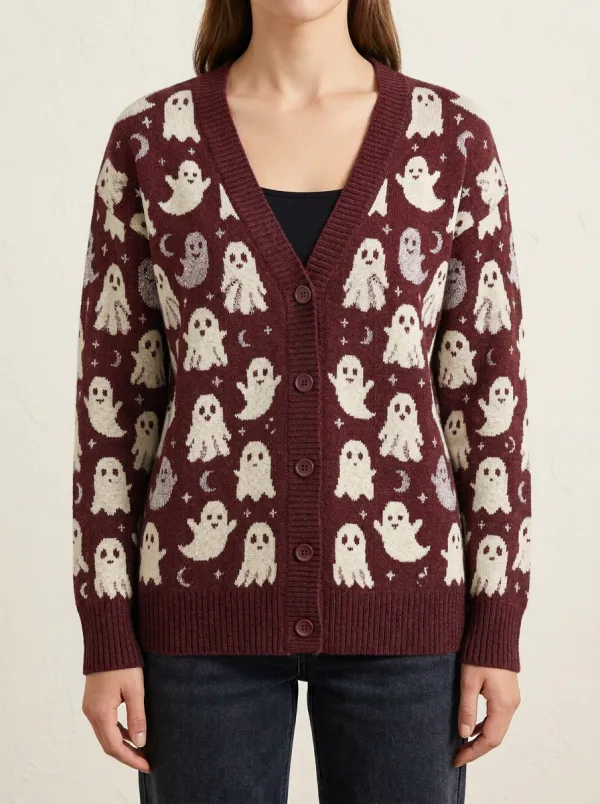 Women's Halloween Ghost Pattern Knitted Cardigan