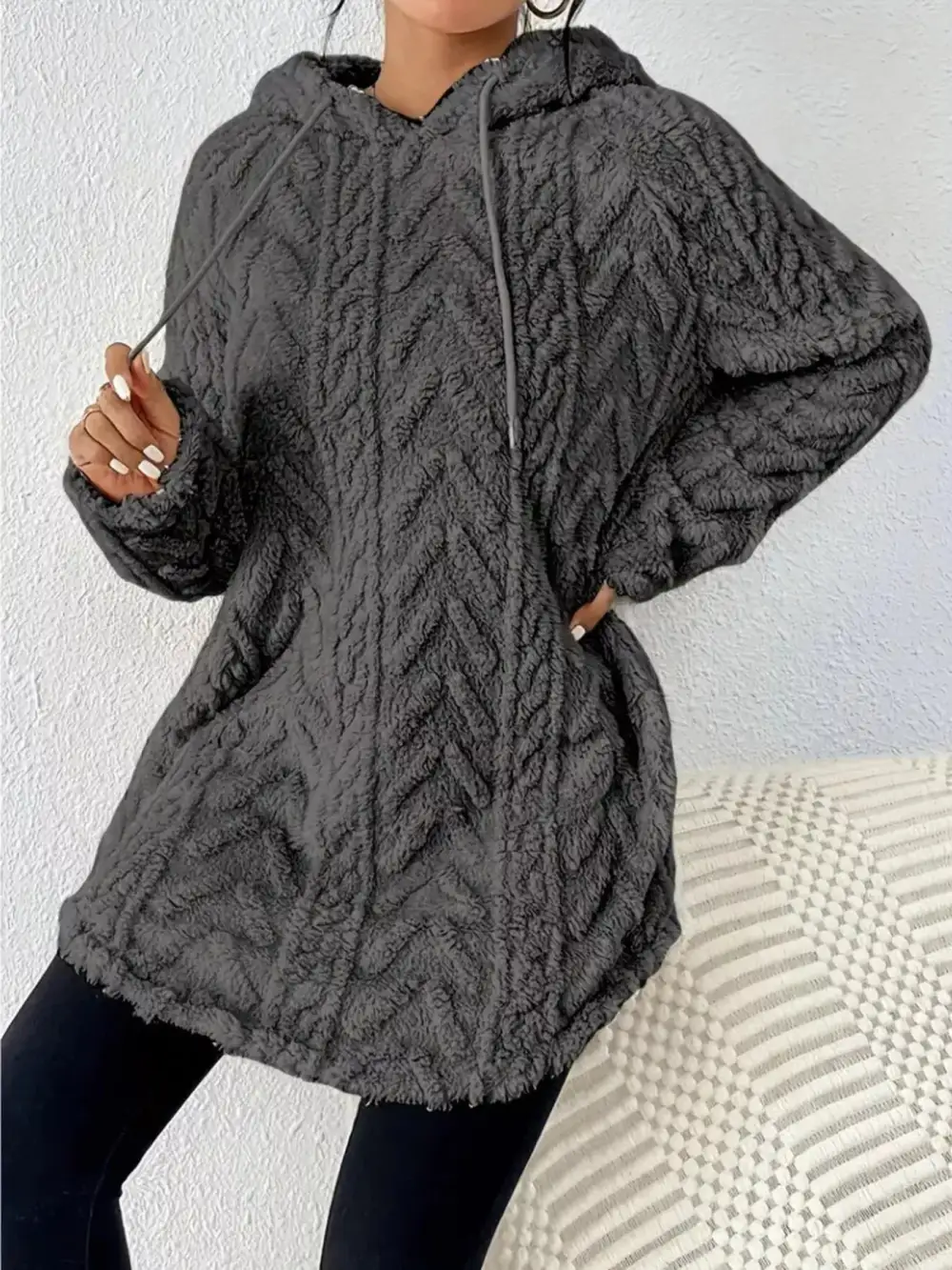 Drawstring Textured Fleece Hoodie