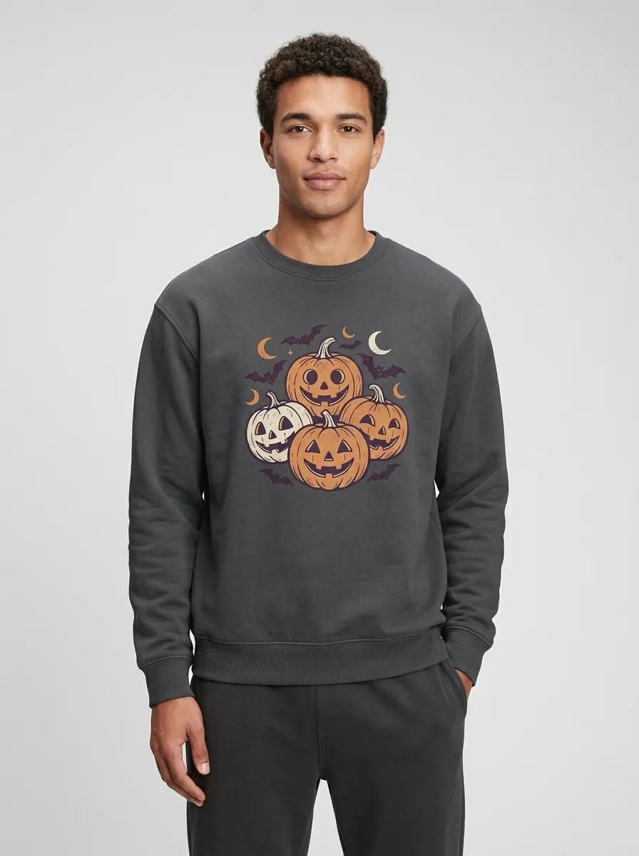 Men's Halloween Pumpkin Bat Moon Sweatshirt