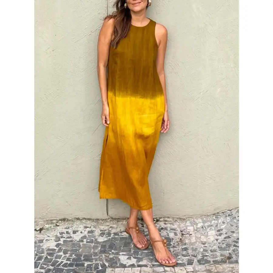 Full Size Sleeveless Gradient Tank Midi Dress Plus Size