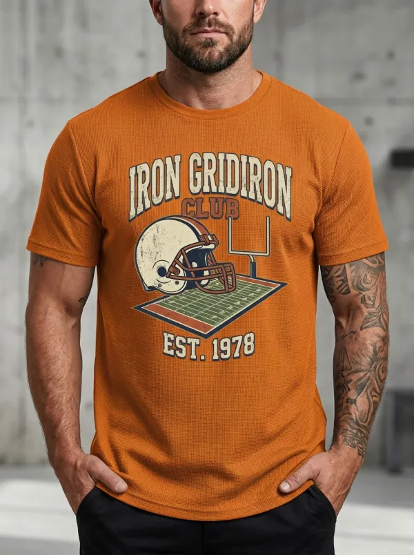 Men's American Football Iron Gridiron Club Helmet Field Printed T-shirt