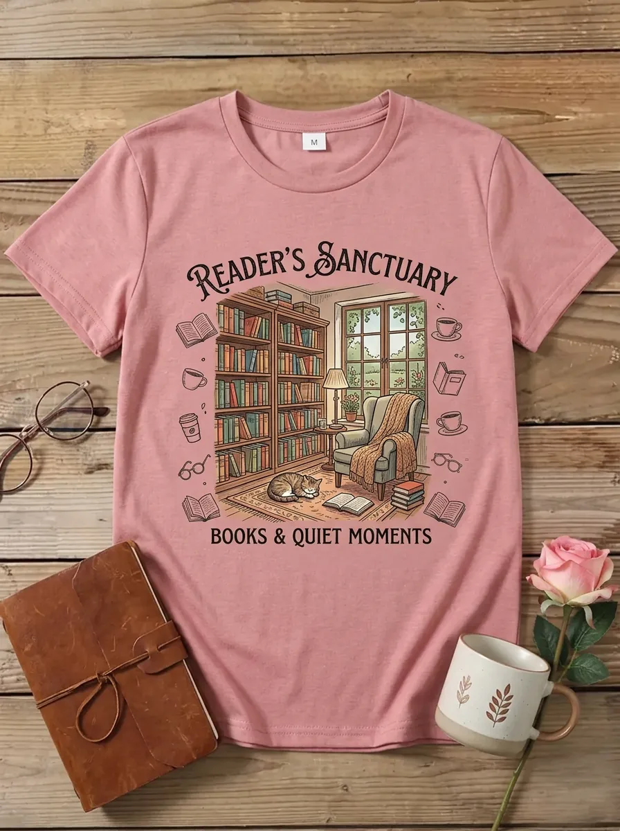 Book Lover Library Cat T-Shirt