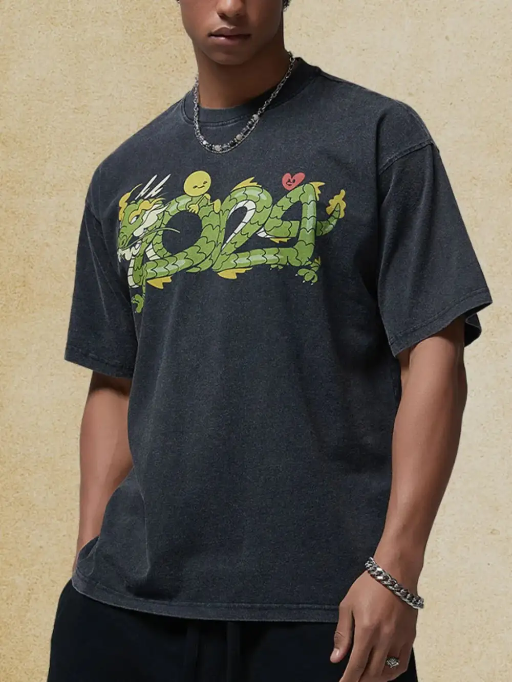 Woven Graphic Crew Neck Half Sleeve Tee