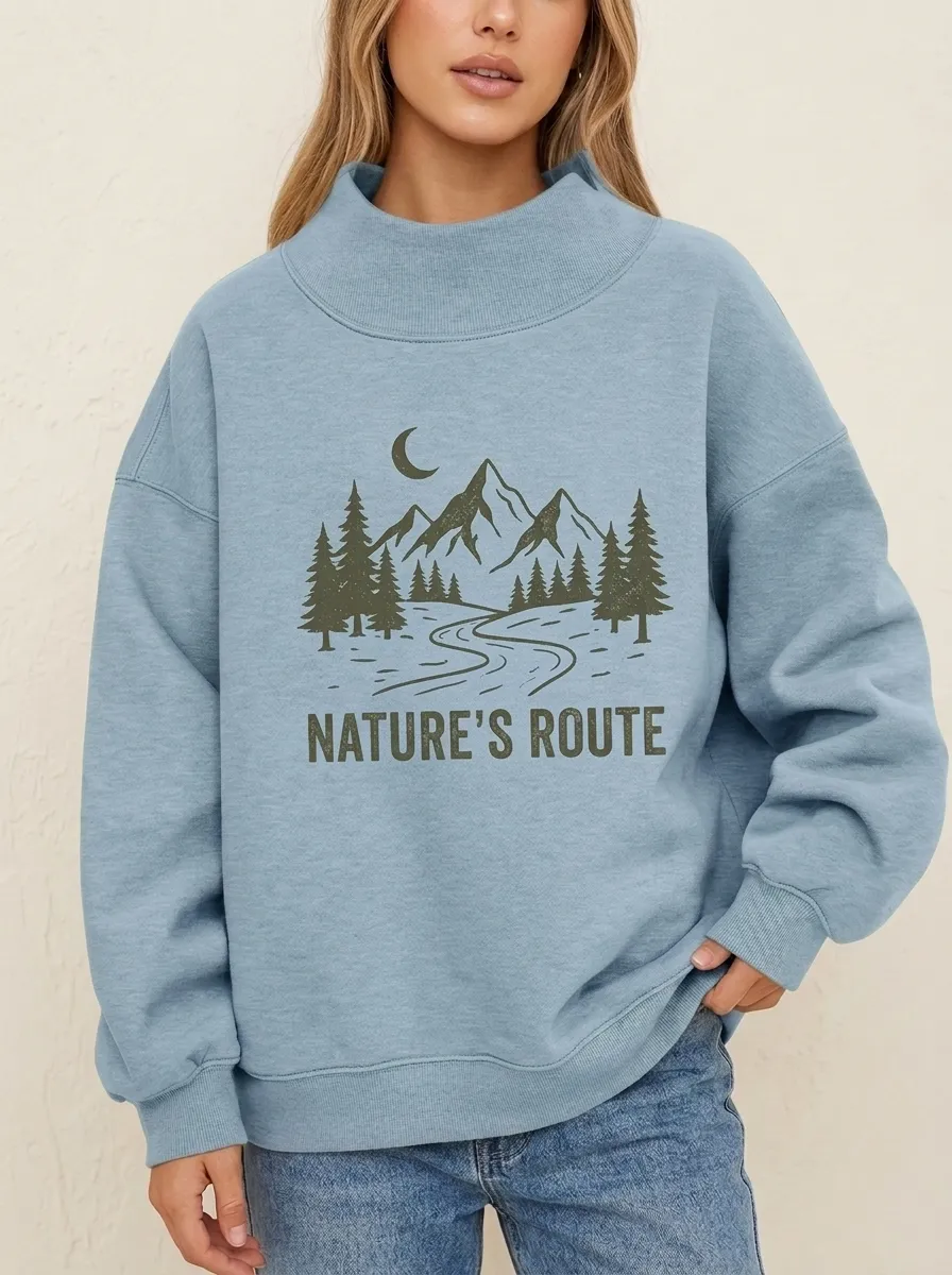 Women's Nature Lover Mountain Forest Moon Printed Sweatshirt