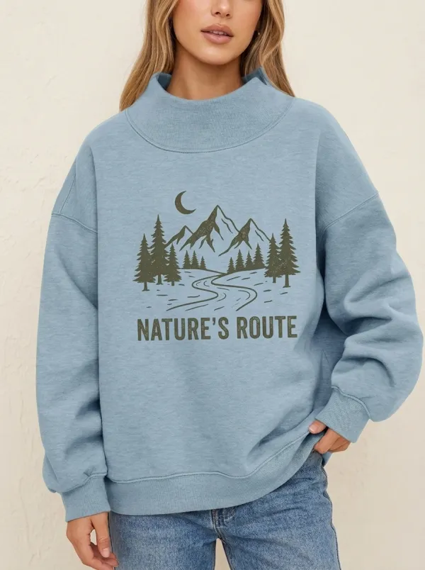 Women's Nature Lover Mountain Forest Moon Printed Sweatshirt