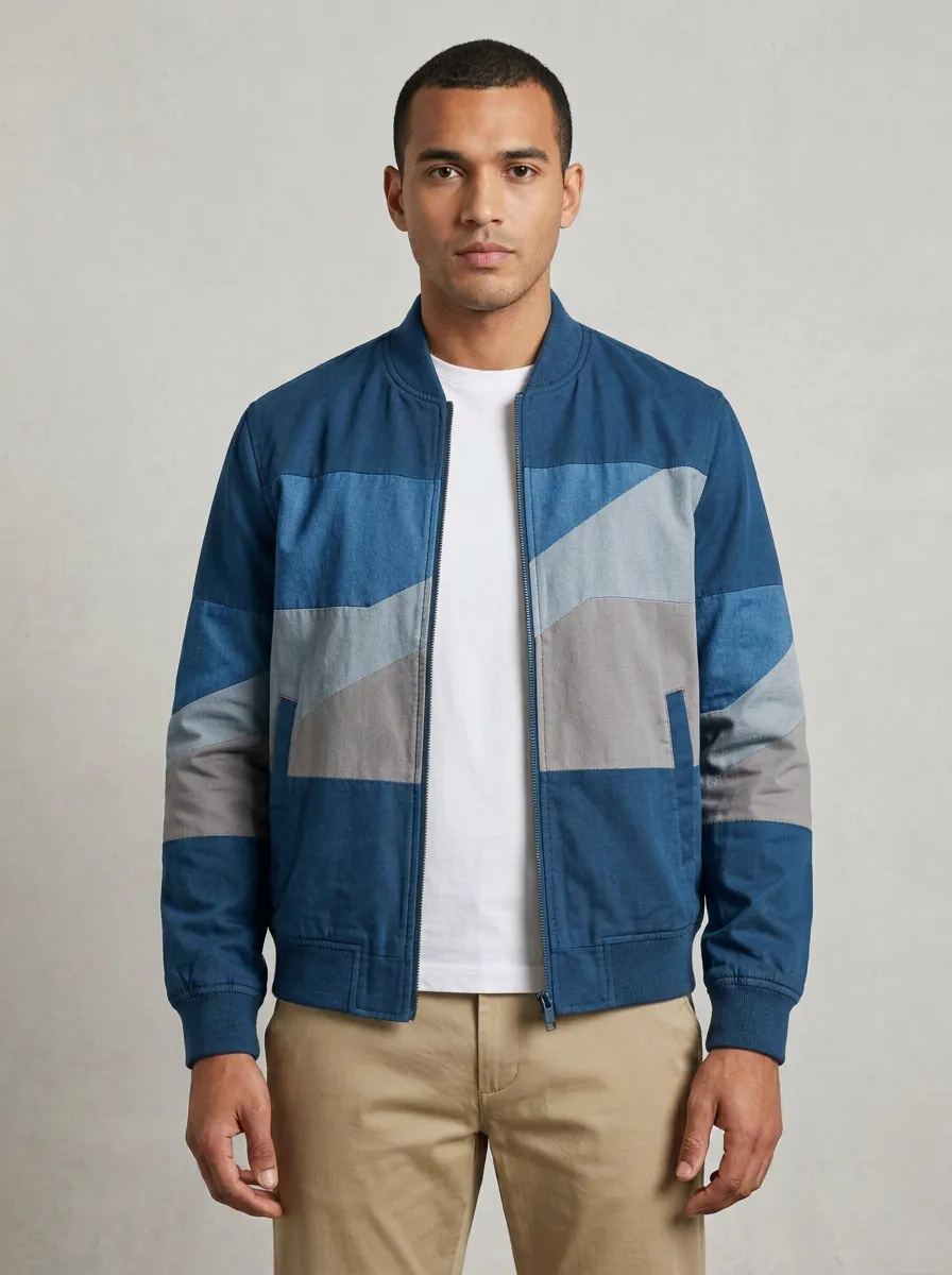 Streetwear Colorblock Geometric Bomber Jacket