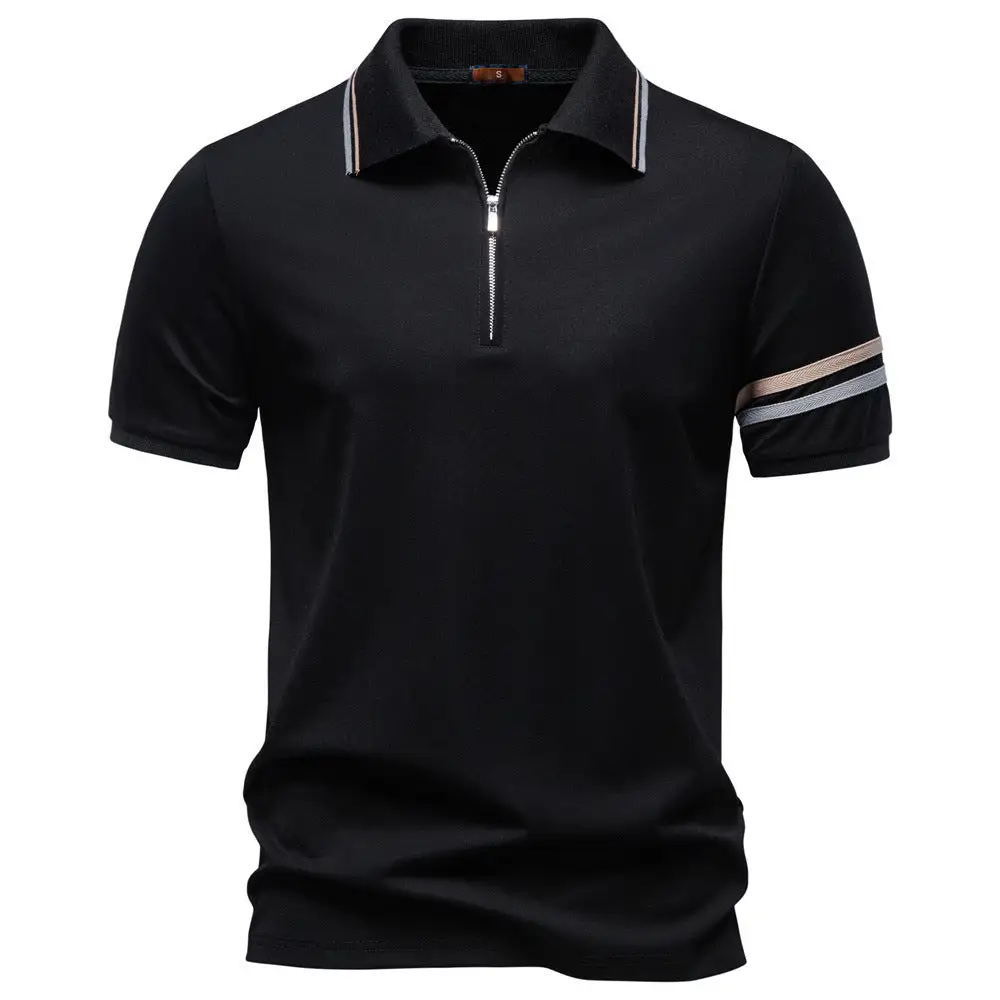 Contrast Trim Zip Front Polo Shirt