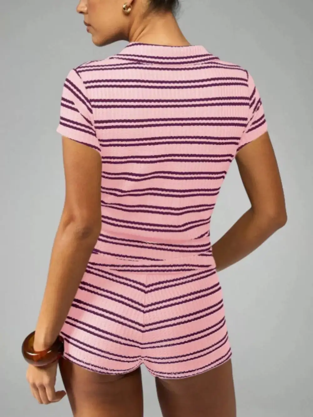 Striped Knit Short Sleeve Top Shorts Set