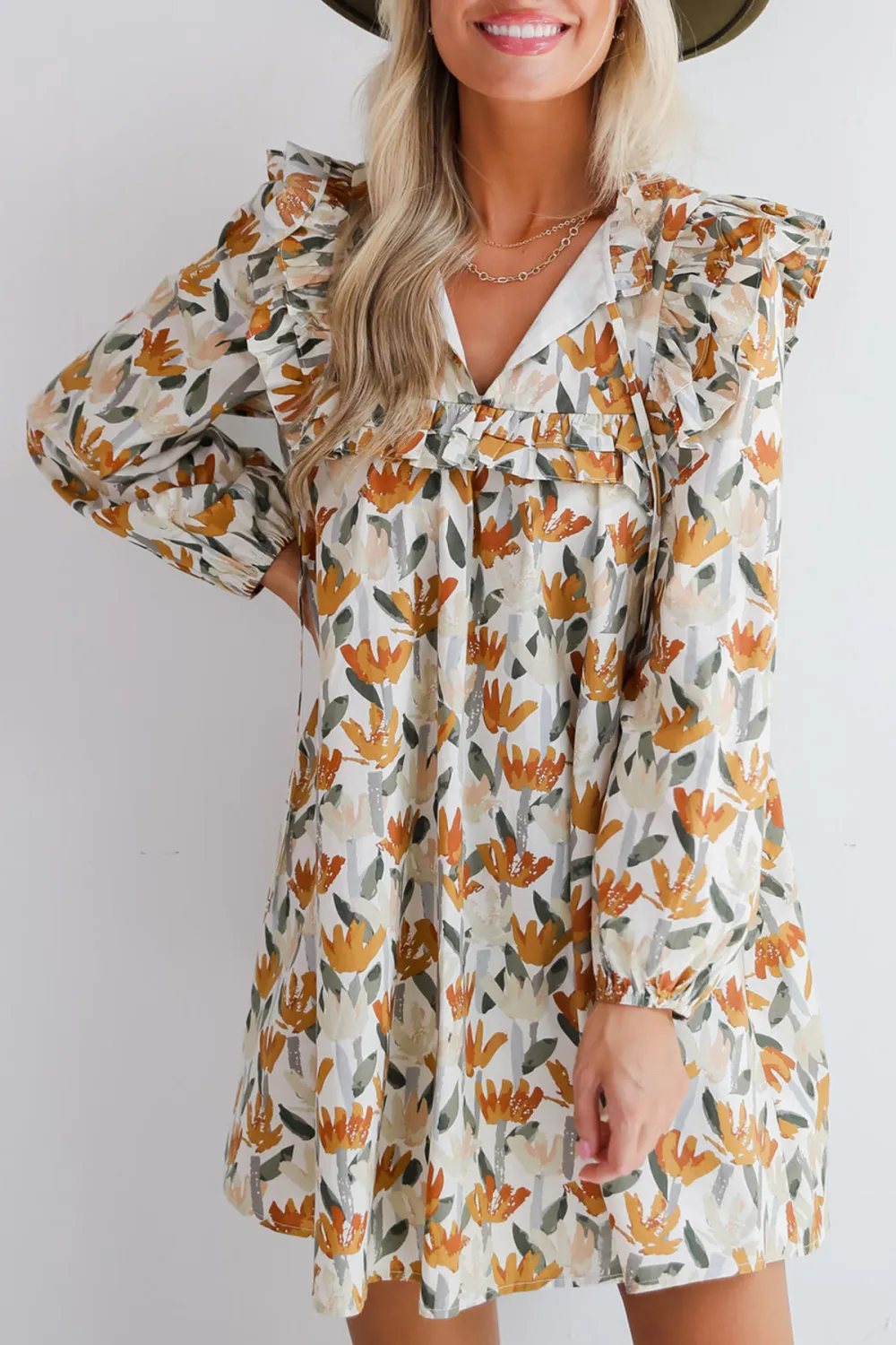Cream Floral Mini Dress