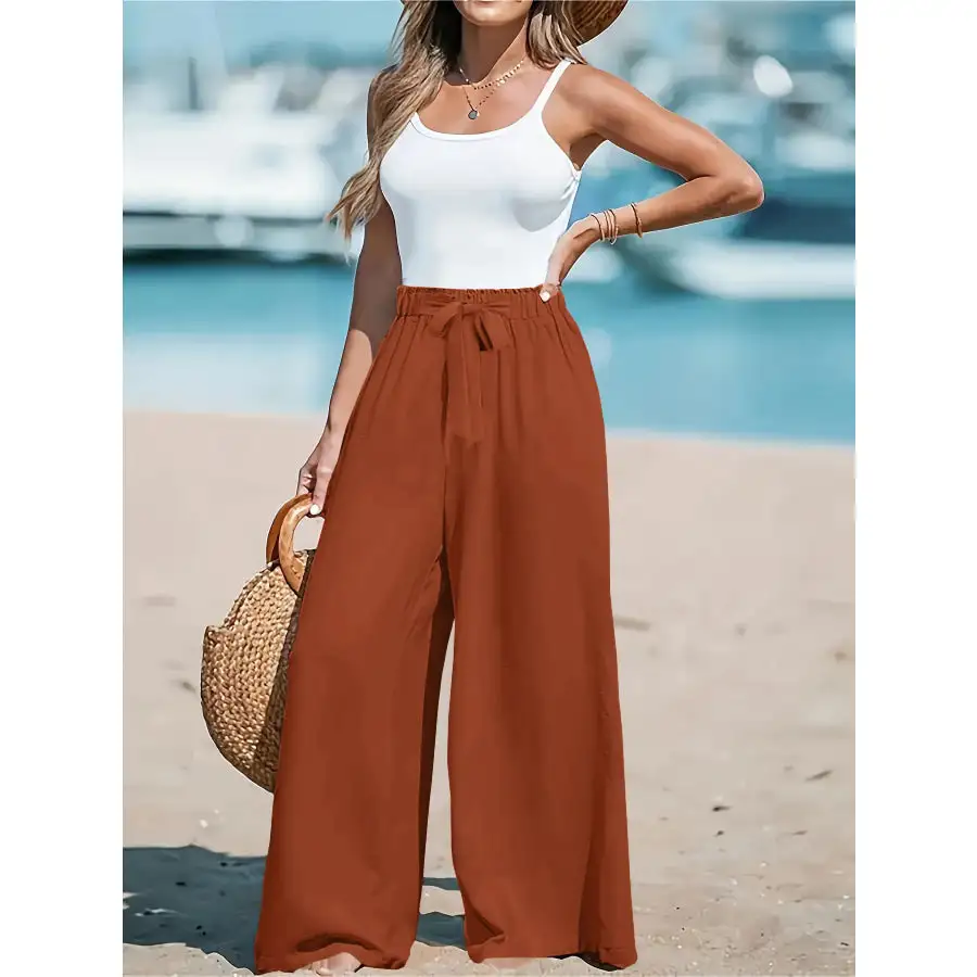 Full Size Drawstring Waist Wide Leg Pants Plus Size