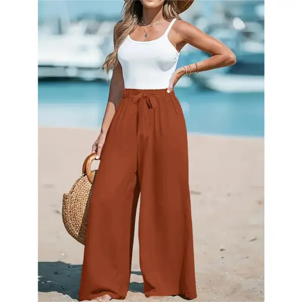 Full Size Drawstring Waist Wide Leg Pants Plus Size