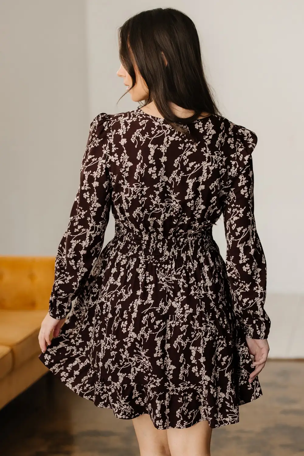 Lightweight Feel Floral Printed Split Neck Mini Dress
