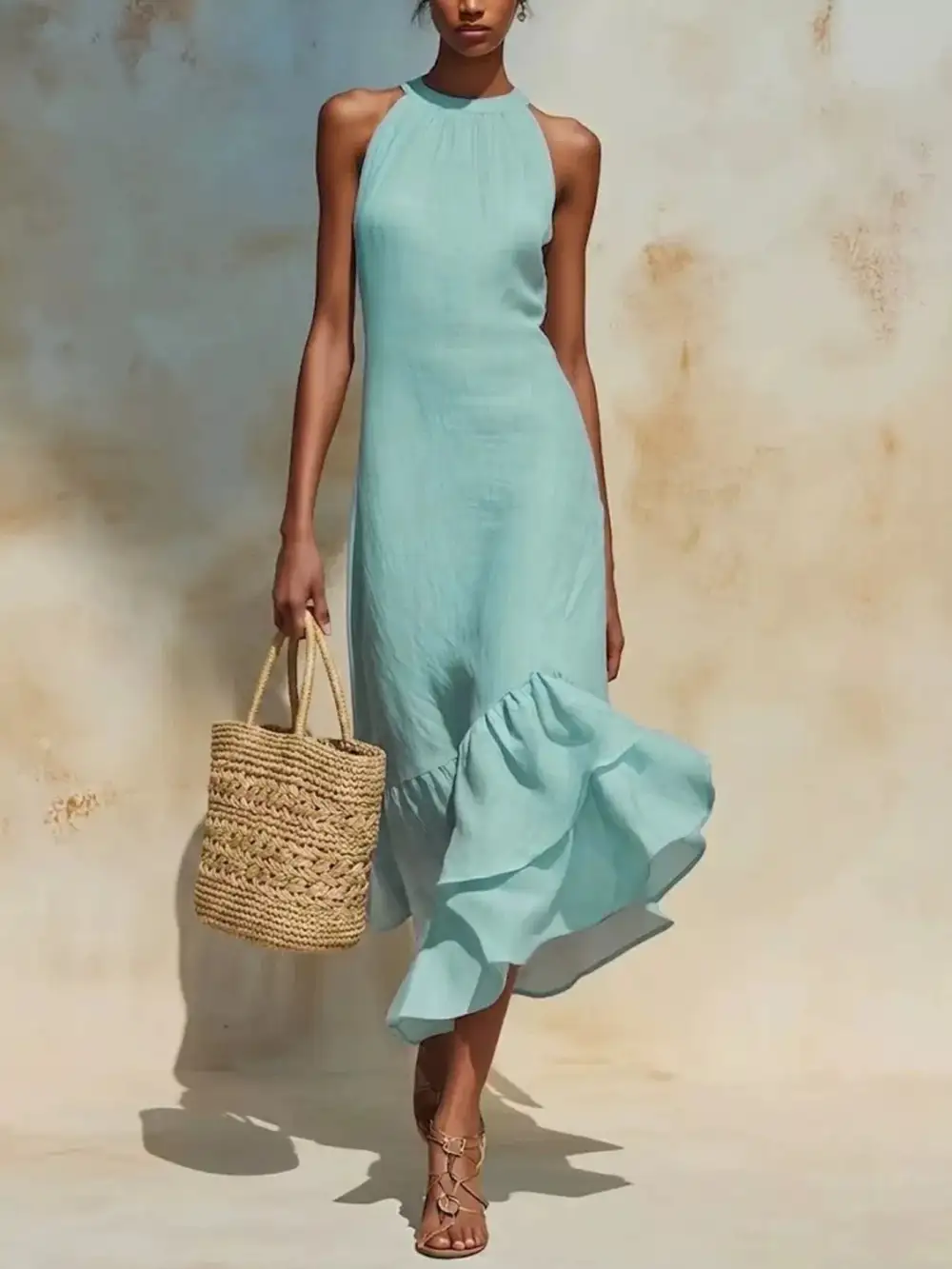 Ruffle Hem Sleeveless Midi Dress