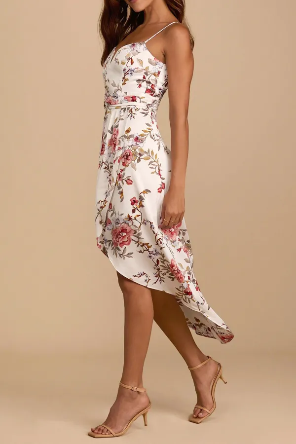 Casual Style Floral Print Tulip Skirt Midi Dress
